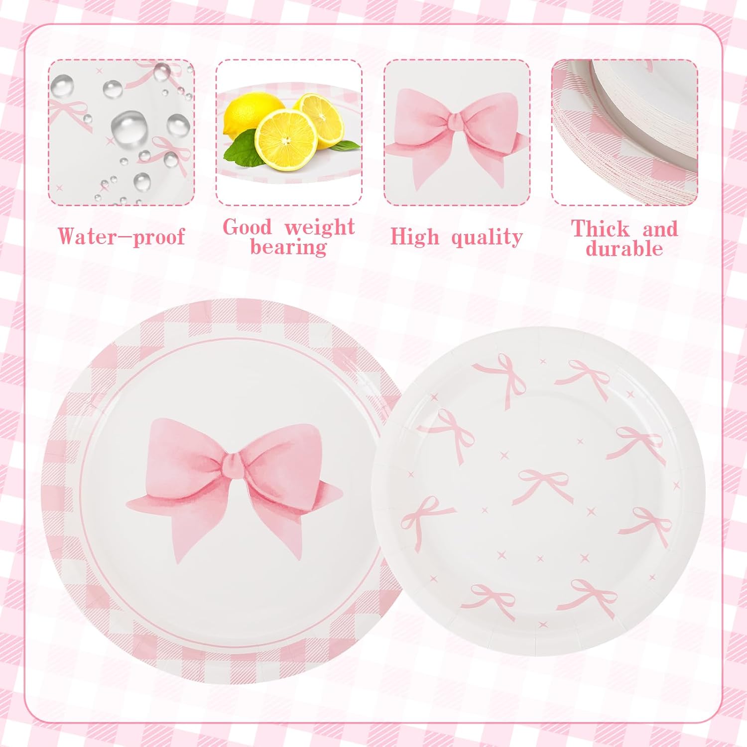 60PCS Pink Bow Party Supplies Set for 20 Guests