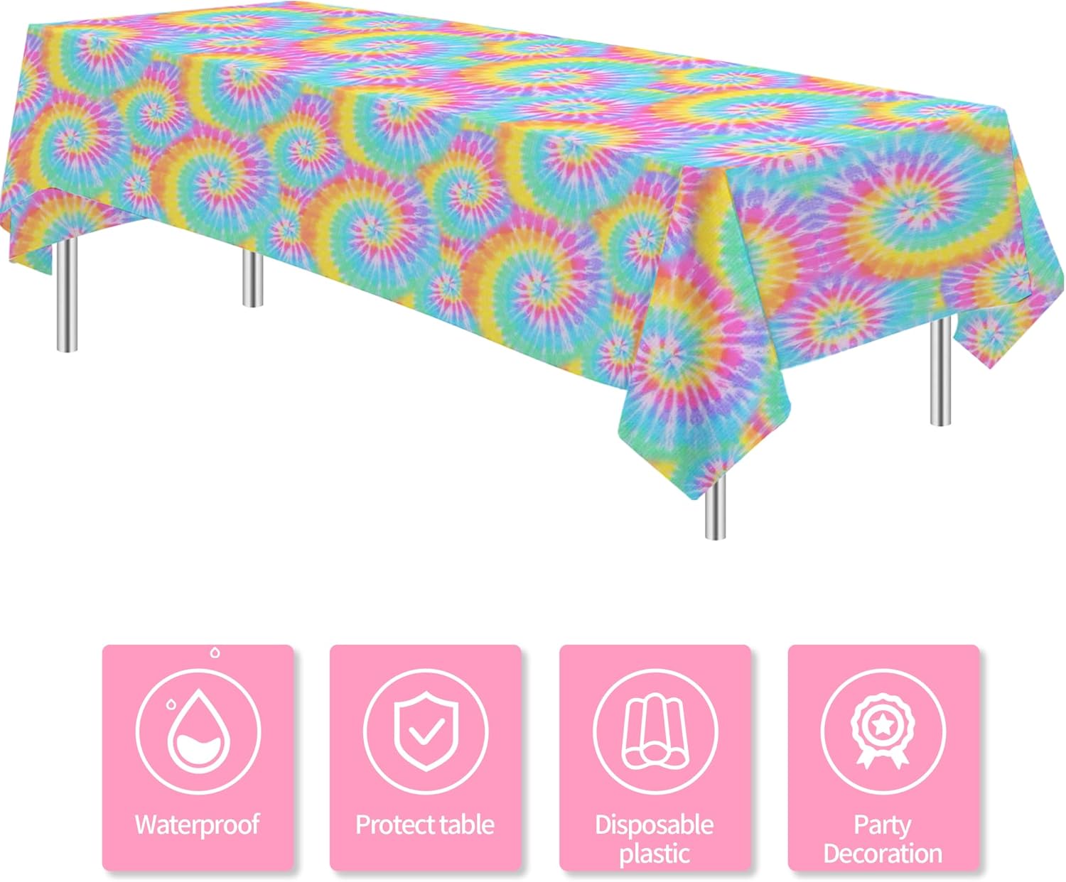 Tie Dye Tablecloth Set - 3 Pack for Birthday Parties