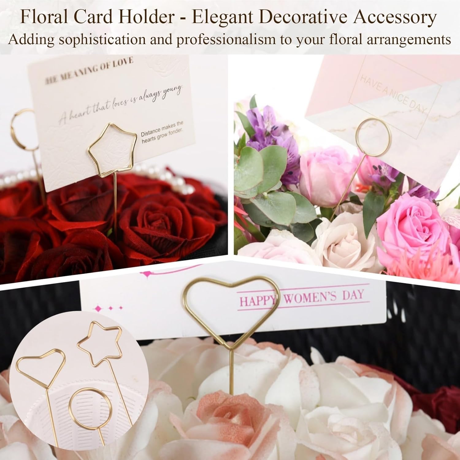 30 Pcs Golden Floral Card Holder Picks for Weddings