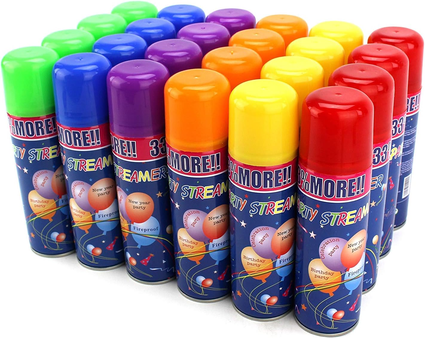 24 Pc Fun Party Streamer Spray String Can Set for Kids