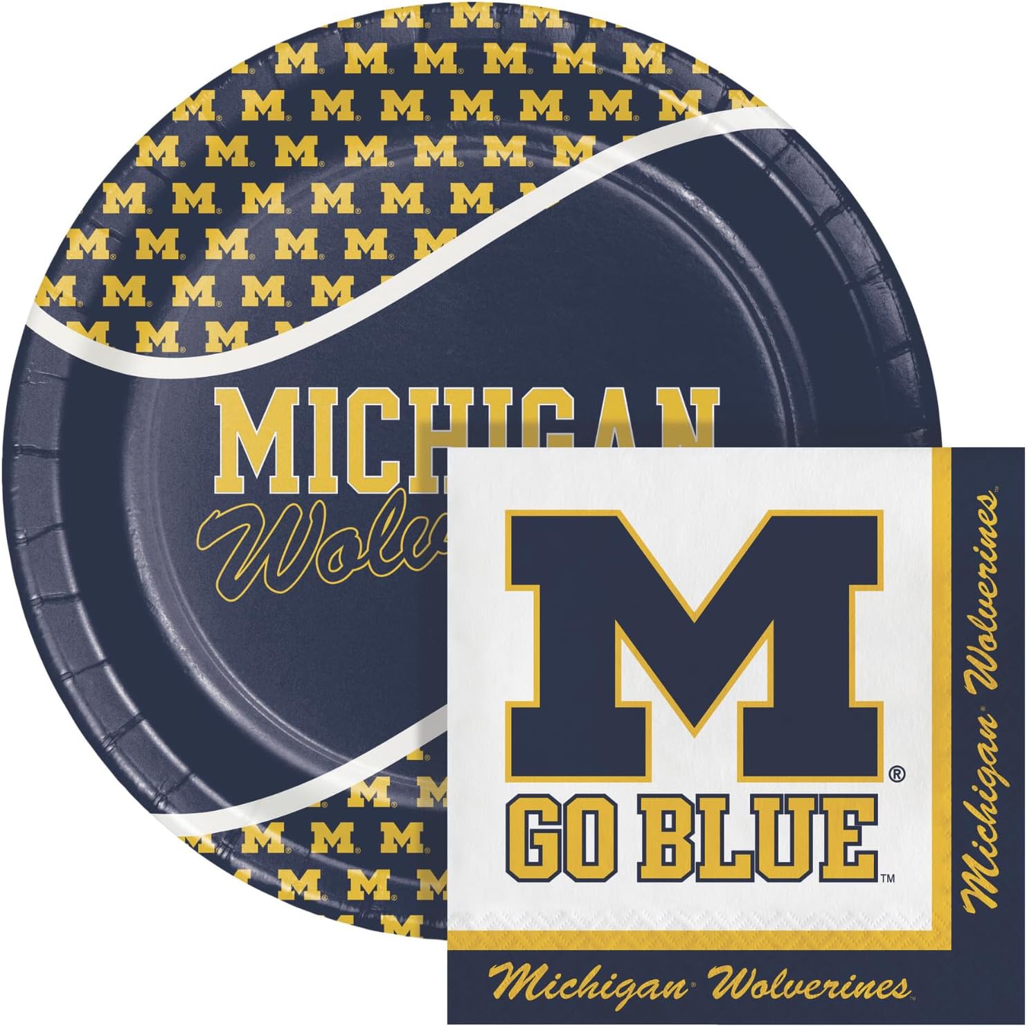University of Michigan Party Pack for 16 - Table Cover Napkins Included