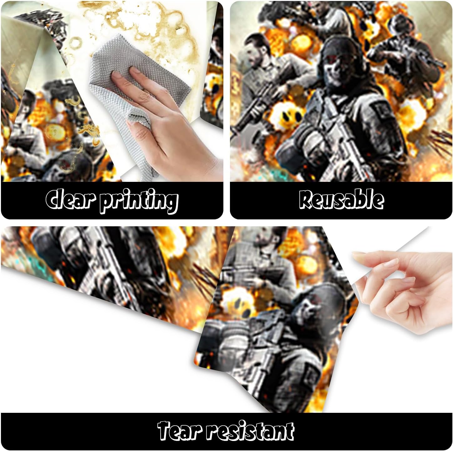 2Pcs Call Duty Birthday Tablecloth Disposable Cover for Kids Boy Baby Shower 70X42 Rectangular