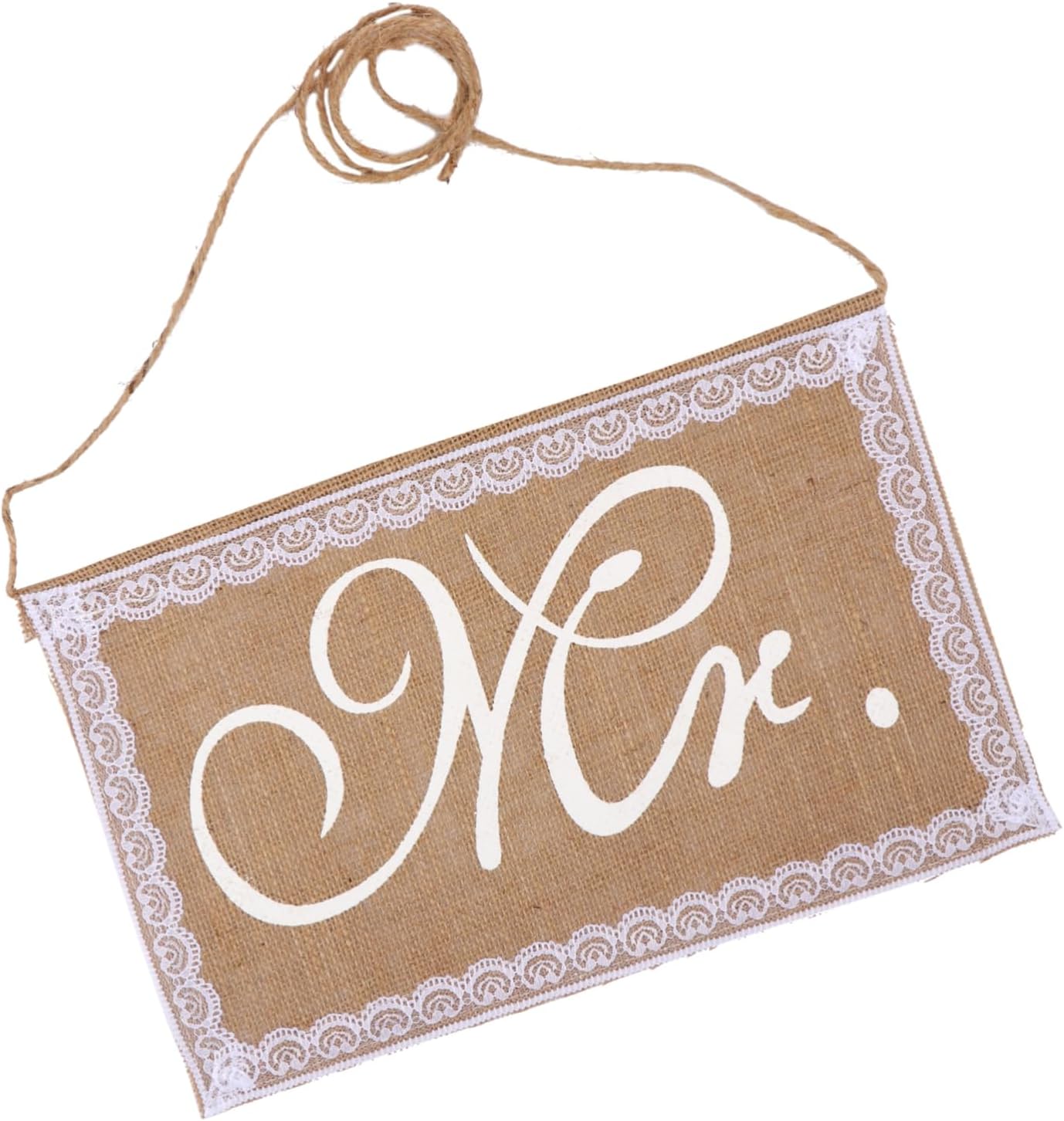 Jojofuny 2pcs Elegant Wedding Chair Sign Set Mr Mrs Burlap Decor with Lace Edging