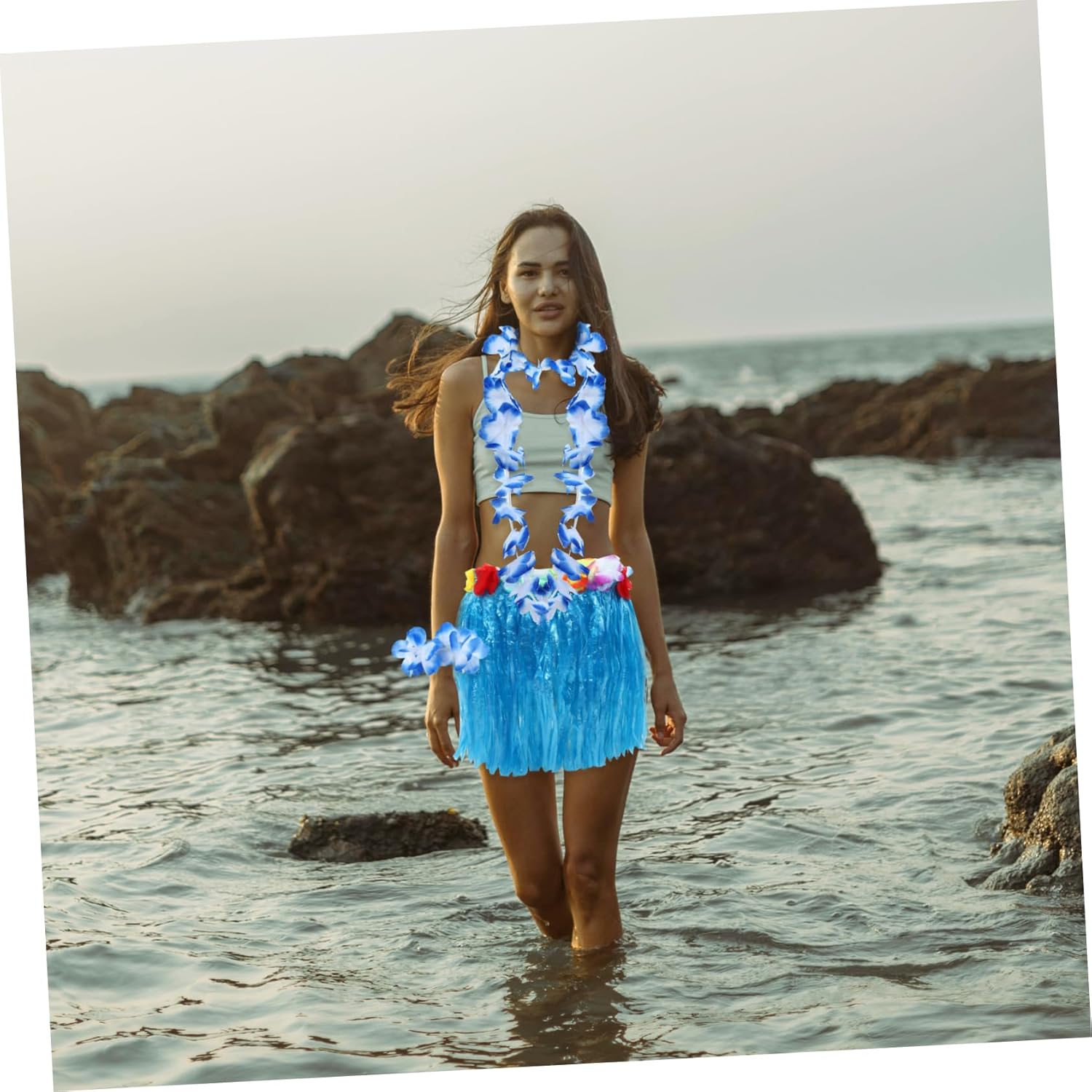 Zerodeko Hawaiian Luau Party Skirt Set for Adults