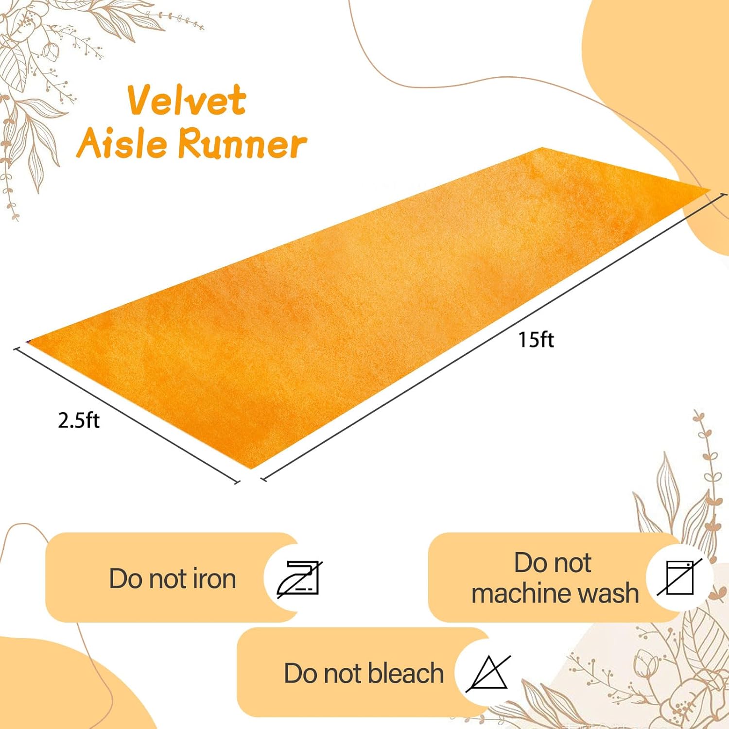 QueenDream Gold Velvet Rug Runner 25ft x 15ft Wedding Aisle Runner