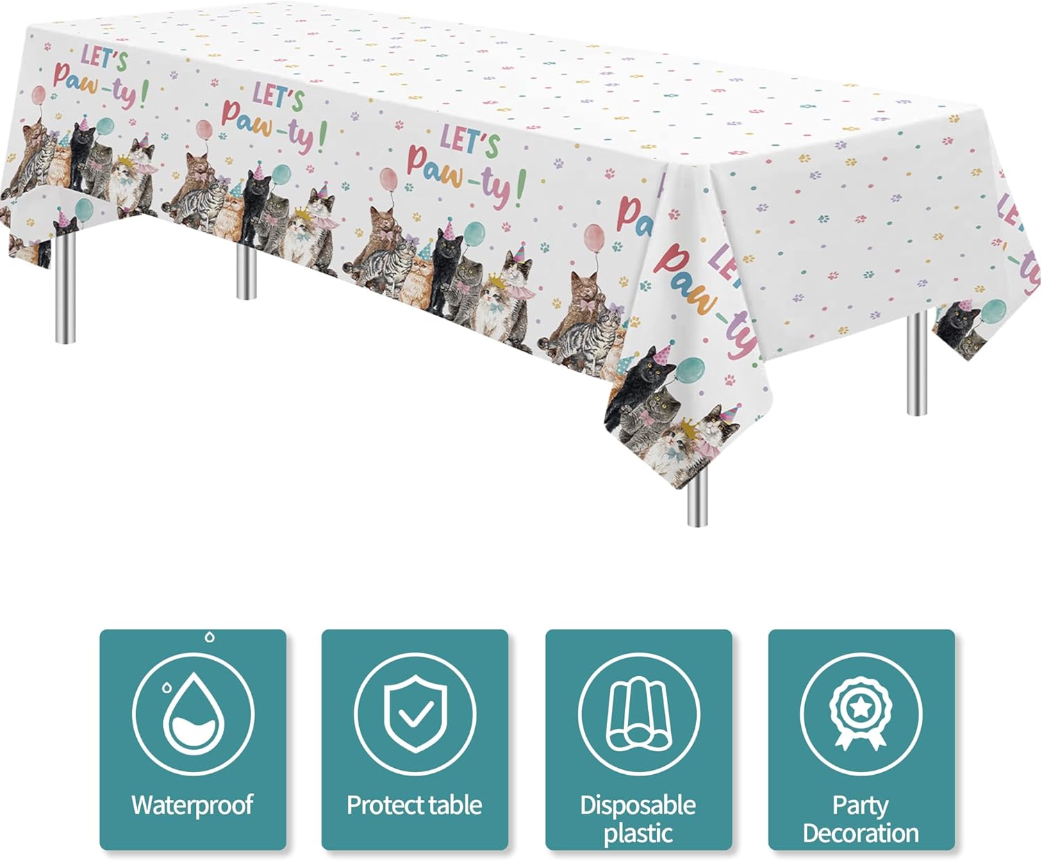 Cat Birthday Decorations Tablecloth 3 Pack 86x55in