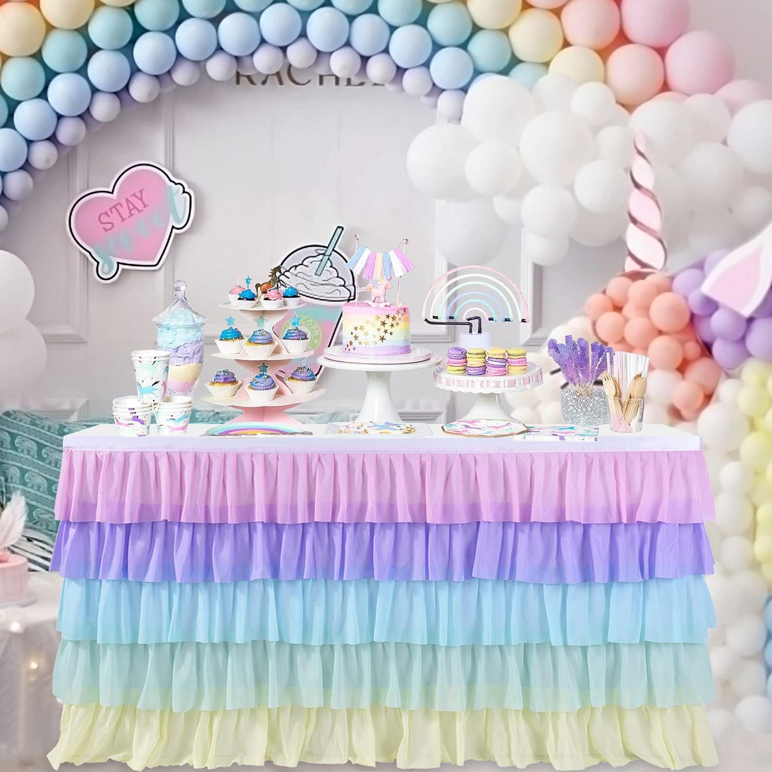 HB HBB MAGIC Unicorn Rainbow Table Skirt for 6ft Rectangle Table
