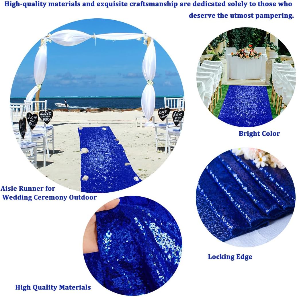 Royal Blue Sequin Aisle Runner 3FTx15FT Wedding Carpet