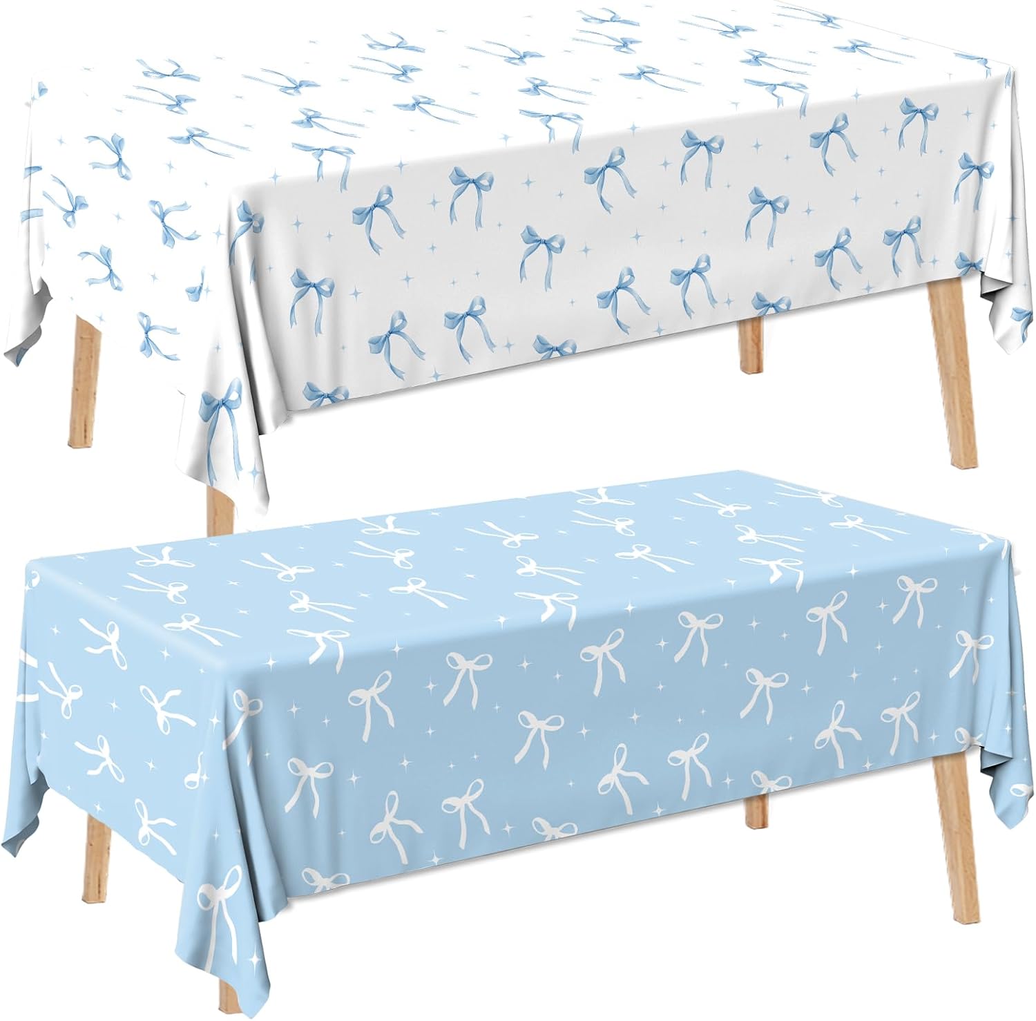 HAKOTI 2Pcs Blue Bow Tablecloth for Themed Parties