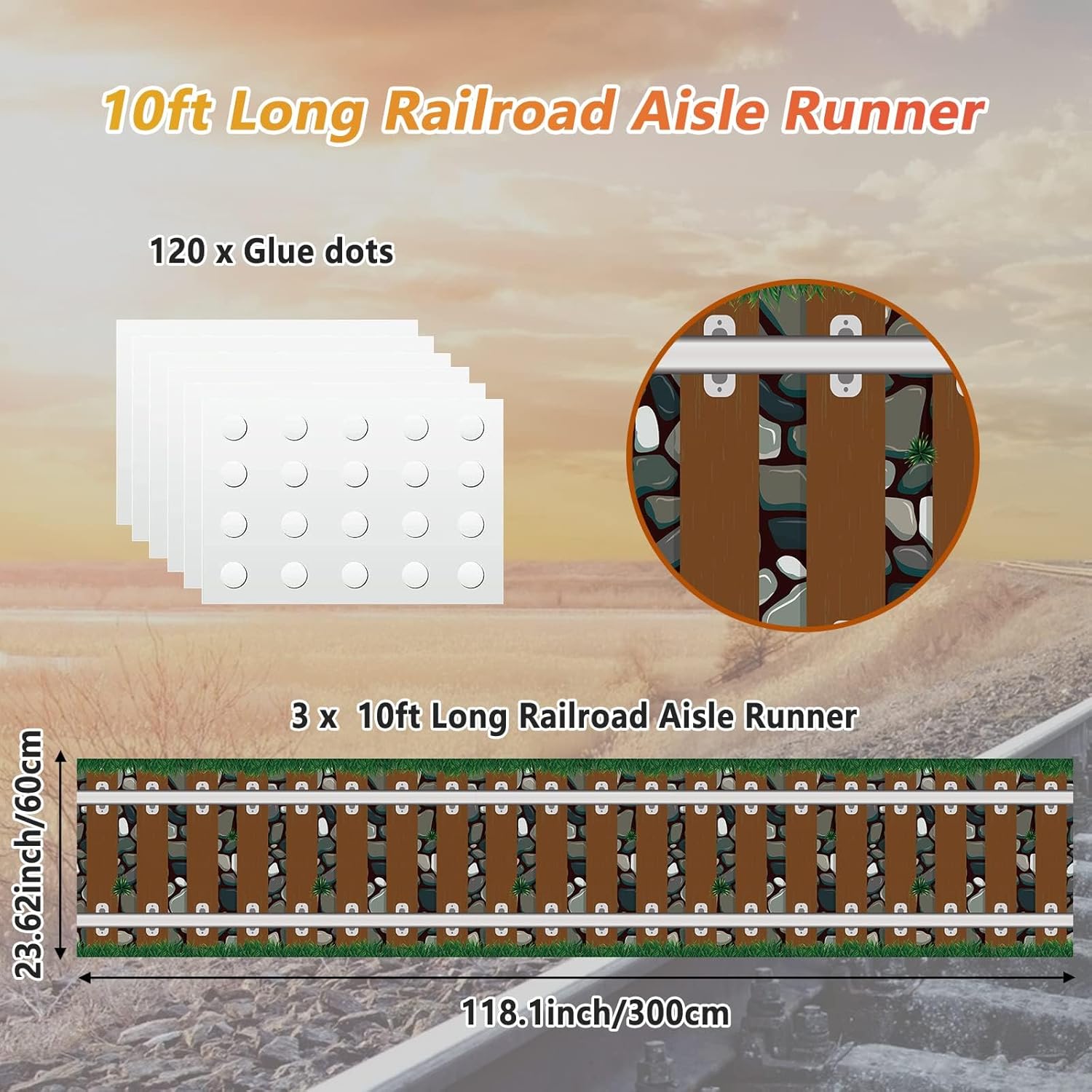 3 Pack 24 Inch x 10 Ft Western Plastic Railroad Aisle Runner Decorations