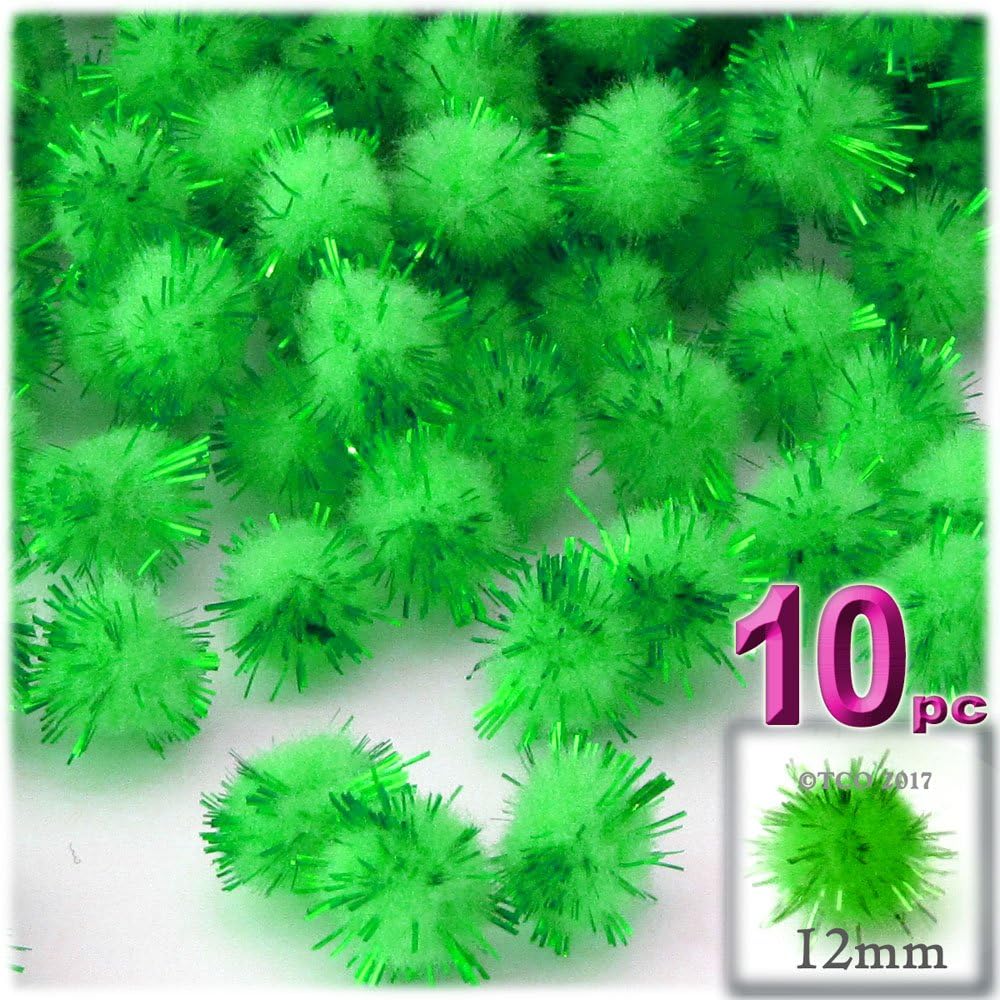 The Crafts Outlet Chenille Sparkly Pom Poms Black Porcupine 05-inch 10-pc
