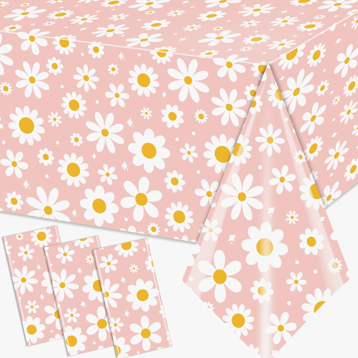 3Pack Daisy Tablecloth - Retro Pink Boho Party Decor