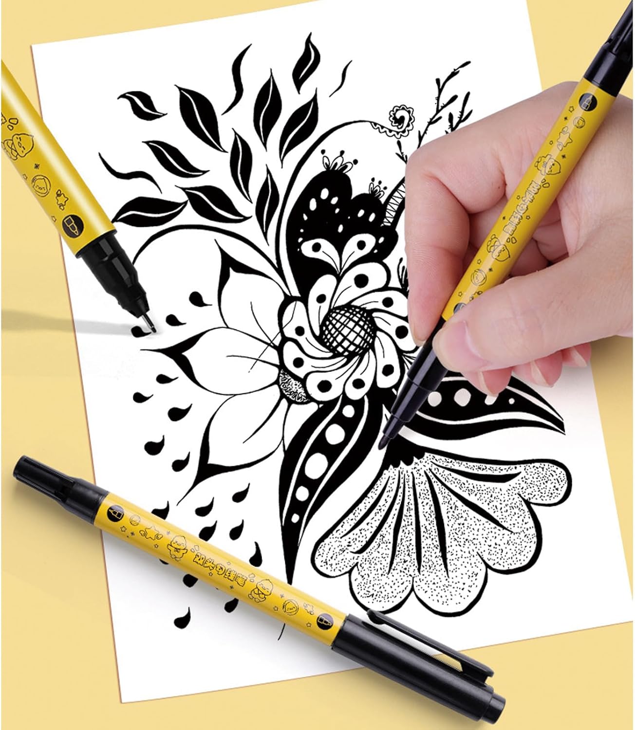 5 Pcs Cute Duck Black Drawing Pens Dual Tip Art Pens