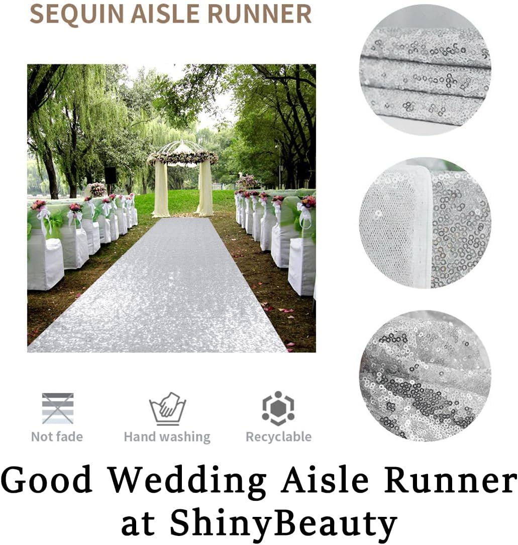 ShinyBeauty Silver Sequin Aisle Runner Wedding