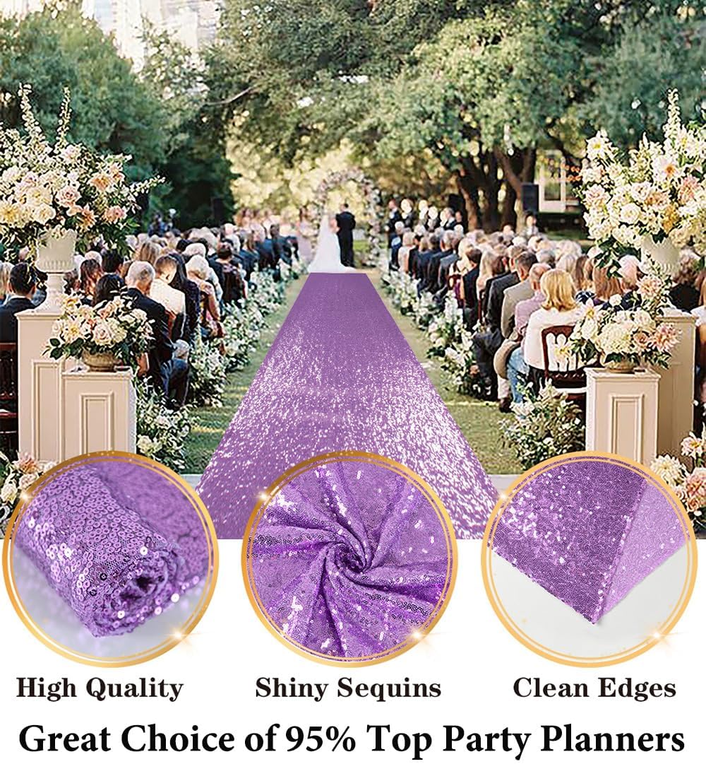 DUOBAO Lavender Sequin Aisle Runner 15FTx2FT Wedding Decor