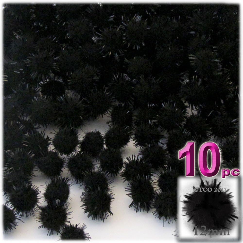 The Crafts Outlet Chenille Sparkly Pom Poms Black Porcupine 05-inch 10-pc