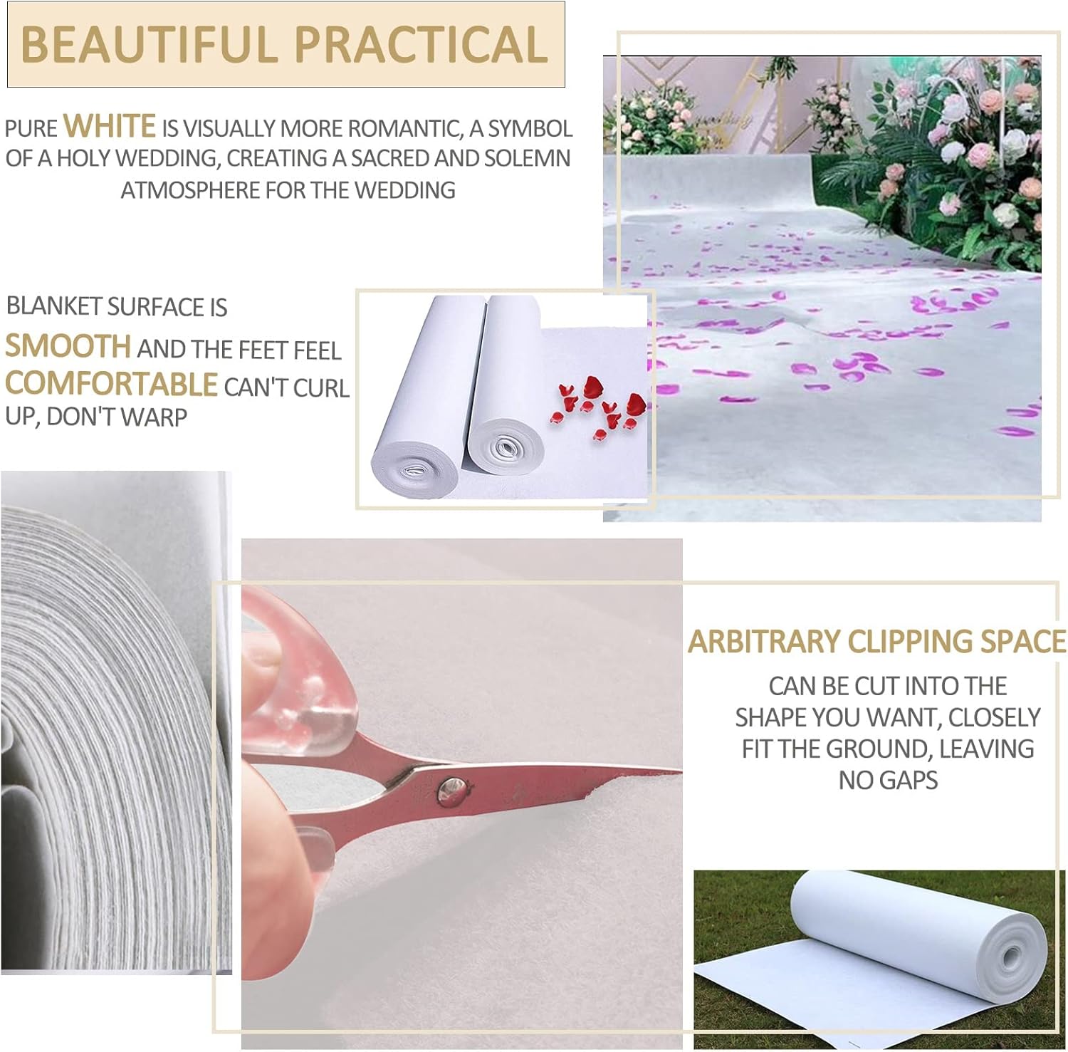 White Wedding Aisle Runner Rug 12x10m