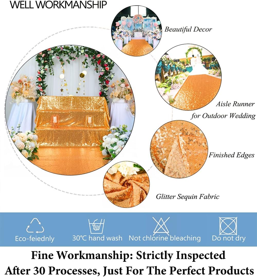 Duoobao Deep Gold Sequin Aisle Runner for Wedding