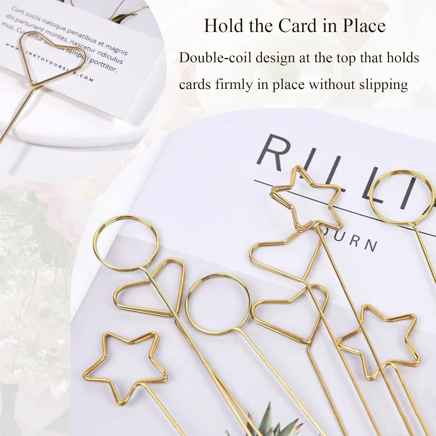 30 Pcs Golden Floral Card Holder Picks for Weddings