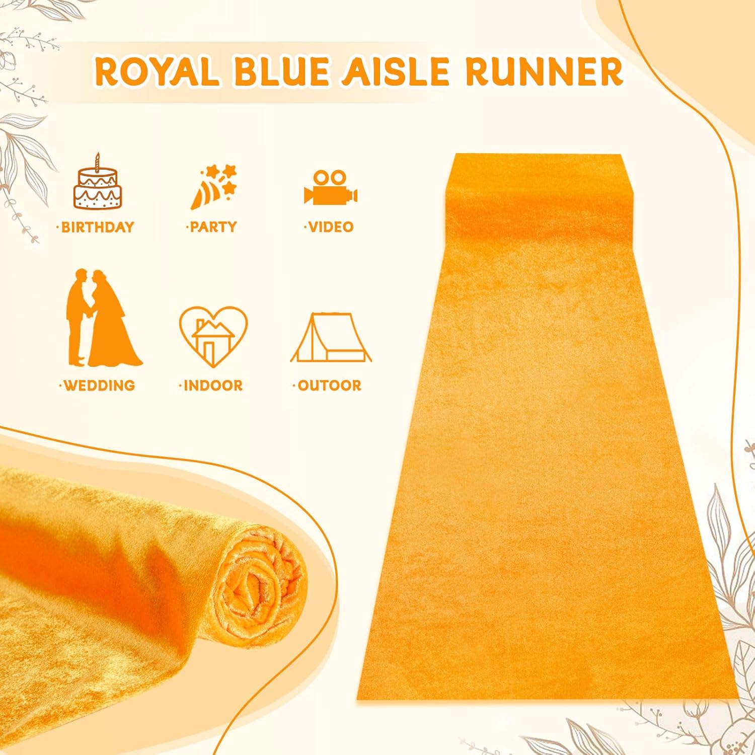 QueenDream Gold Velvet Rug Runner 25ft x 15ft Wedding Aisle Runner