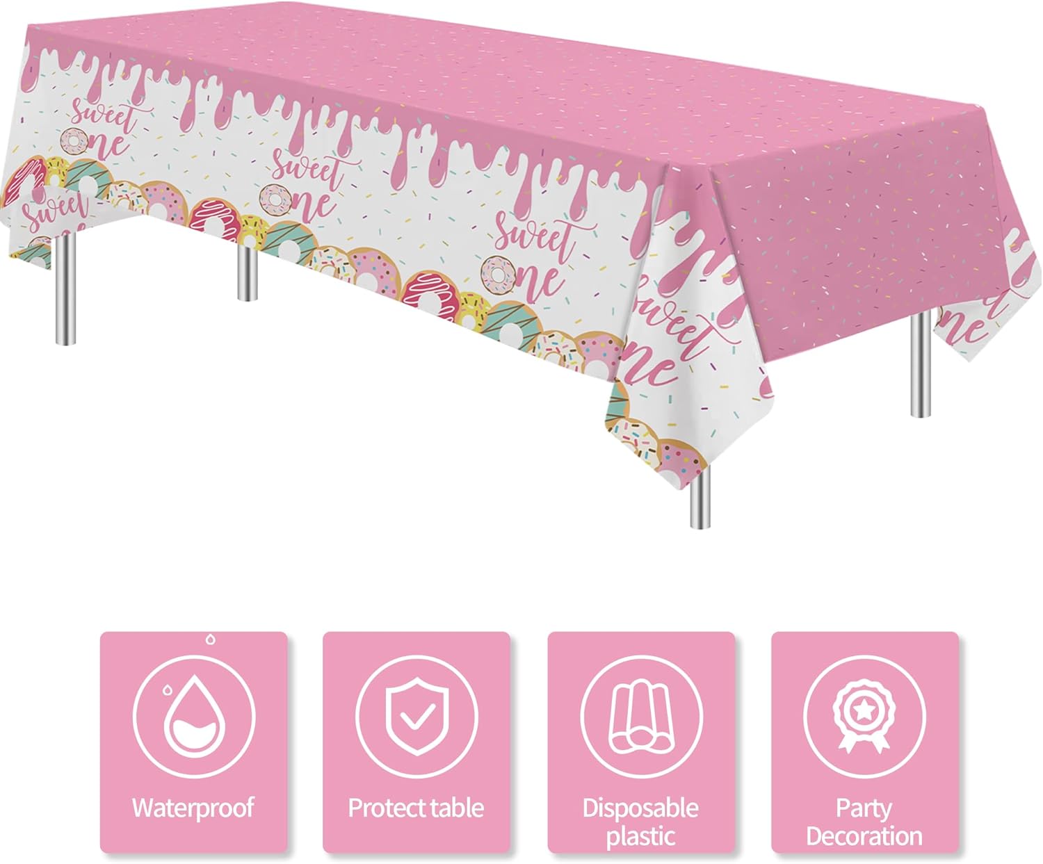 Xigejob Donut Party Tablecloth Decorations - 3 Pack