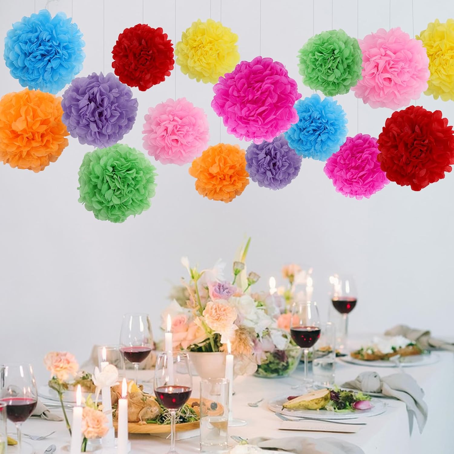BestoFun 16PCS Mexico Party Decorations Tissue Paper Flowers Pom Poms