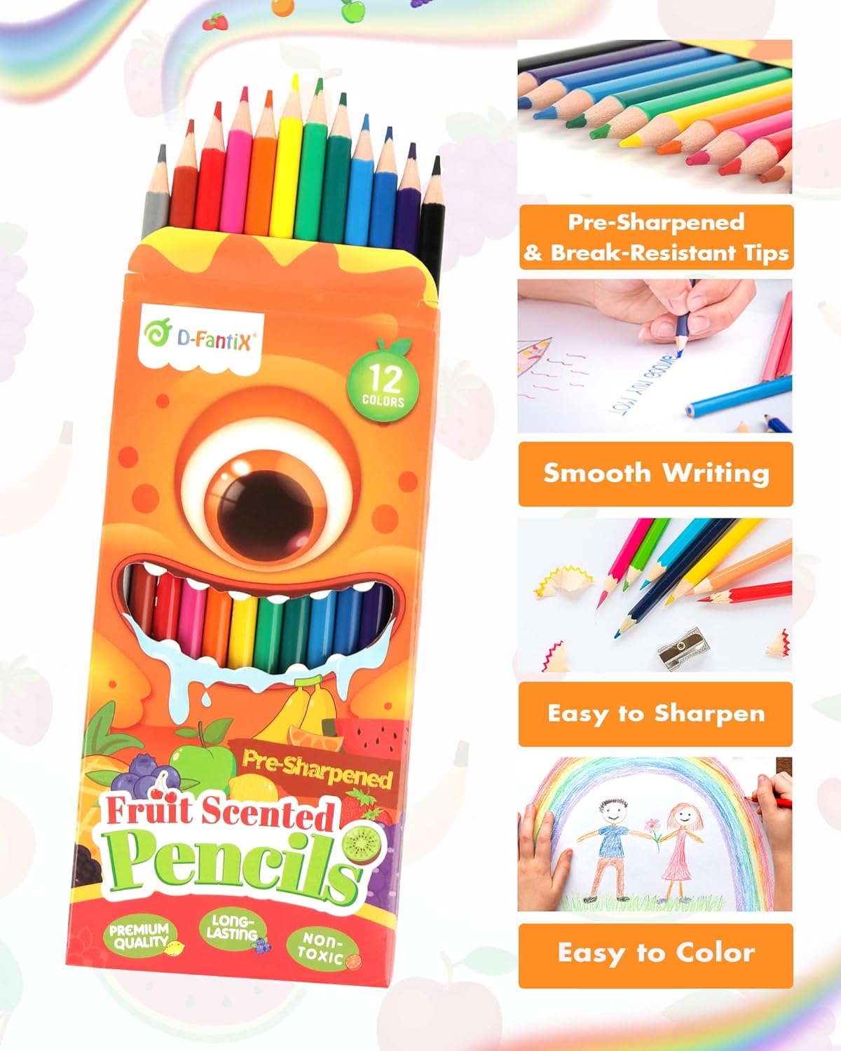 D-FantiX 24 Pack Fruit Scented Colored Pencils
