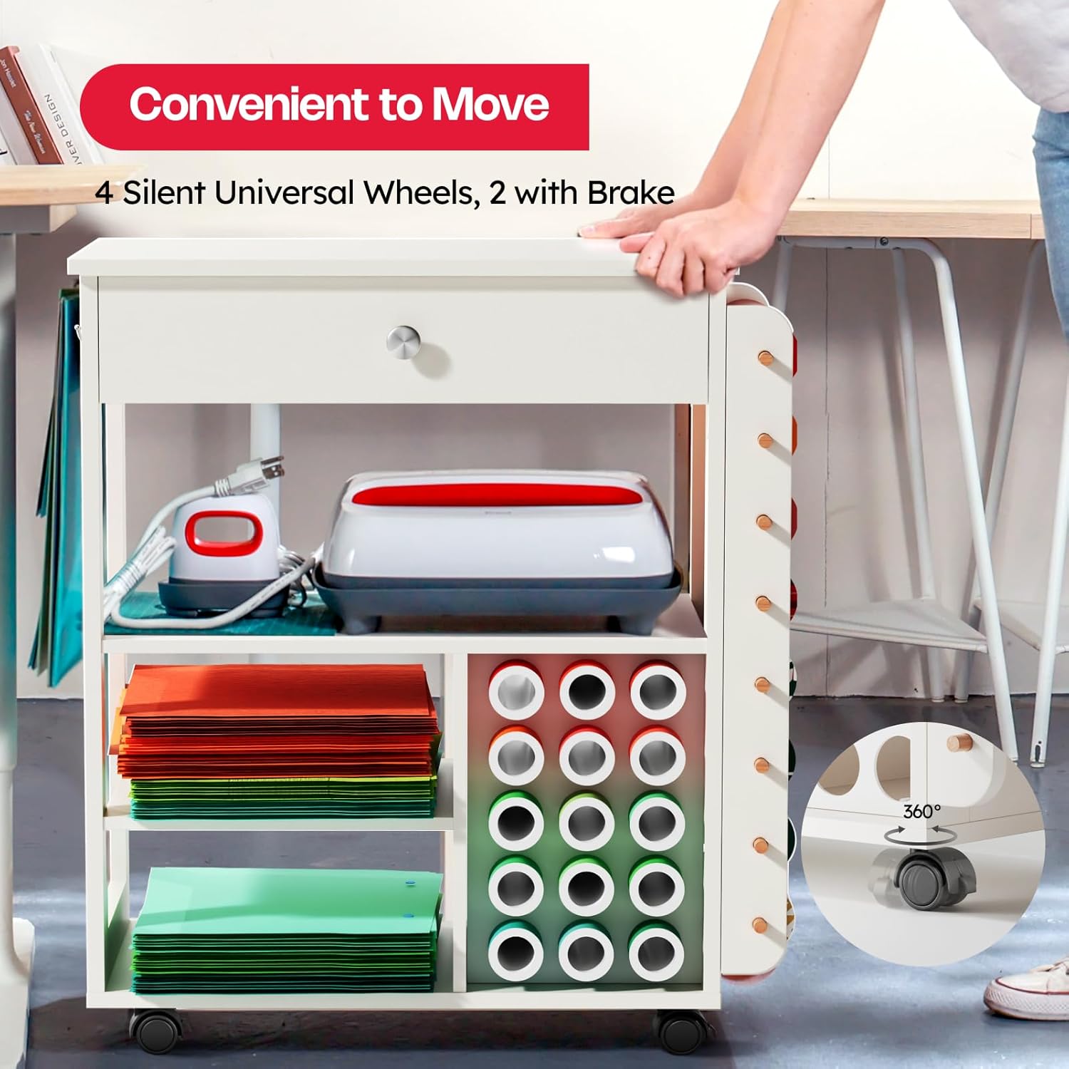 Crafit Craft Cart Organizer Table with Vinyl Roll Holder and Storage