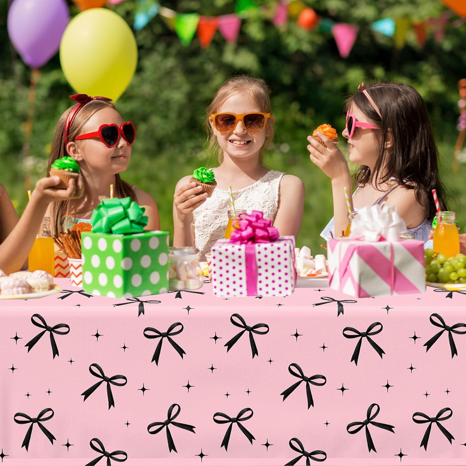 3Pcs Pink Black Bow Tablecloth for Parties
