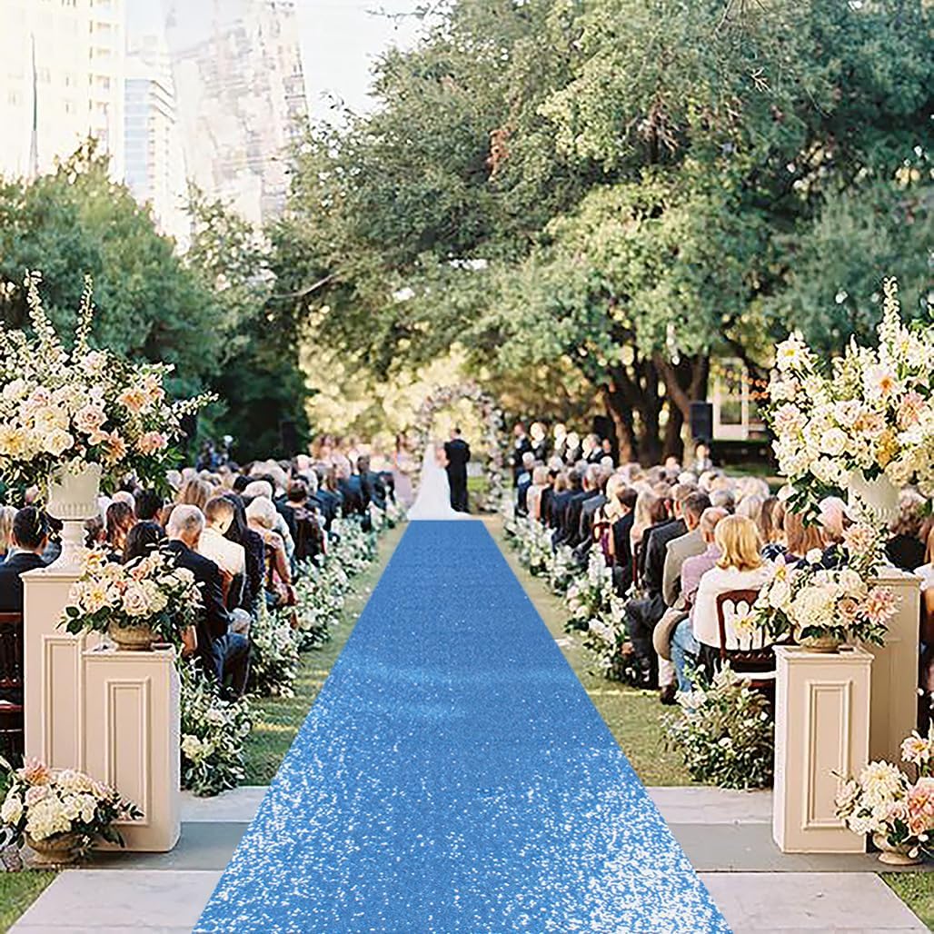 DUOBAO Baby Blue Sequin Aisle Runner for Weddings