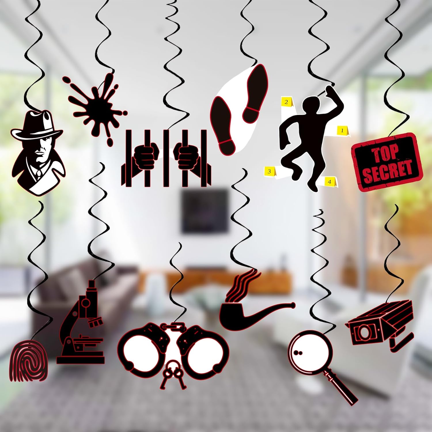 Detective Party Streamer Decor 24pcs PVC Hanging Swirls for Kids Birthday and Halloween