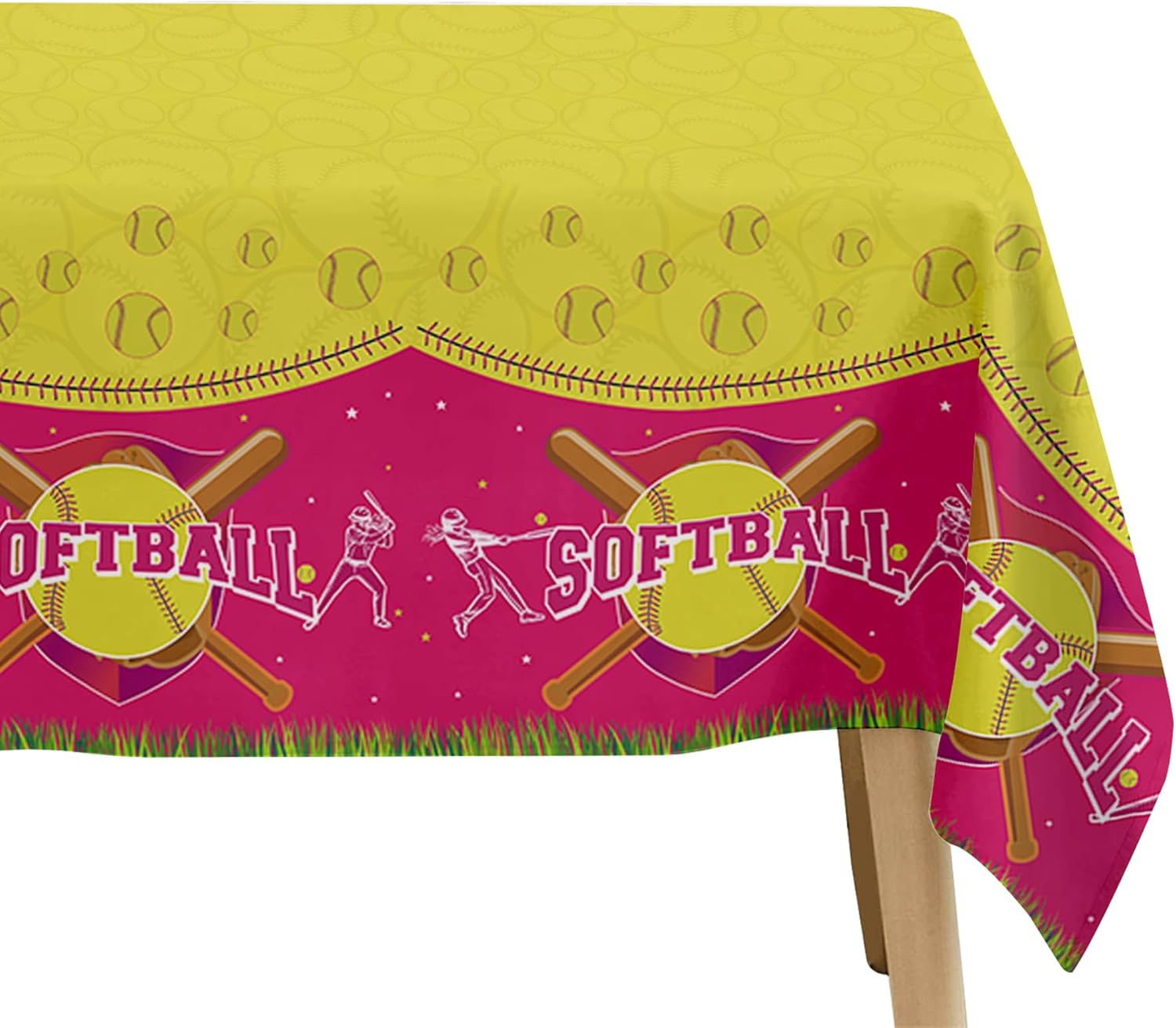 Softball Birthday Tablecloth Set 3 Pcs 54in x 108in