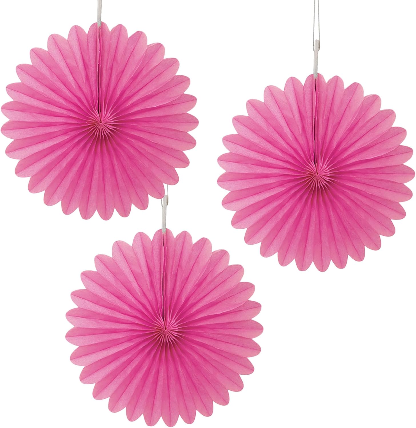 Solid Candy Pink Tissue Fan Hanging Decorations 3 Count