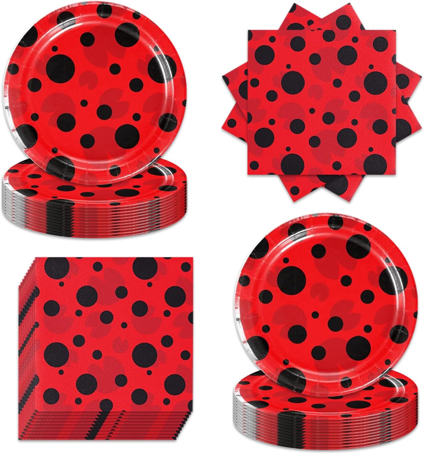 40 Pcs Ladybug Plates Napkins Birthday Party Supplies for 20 Guests