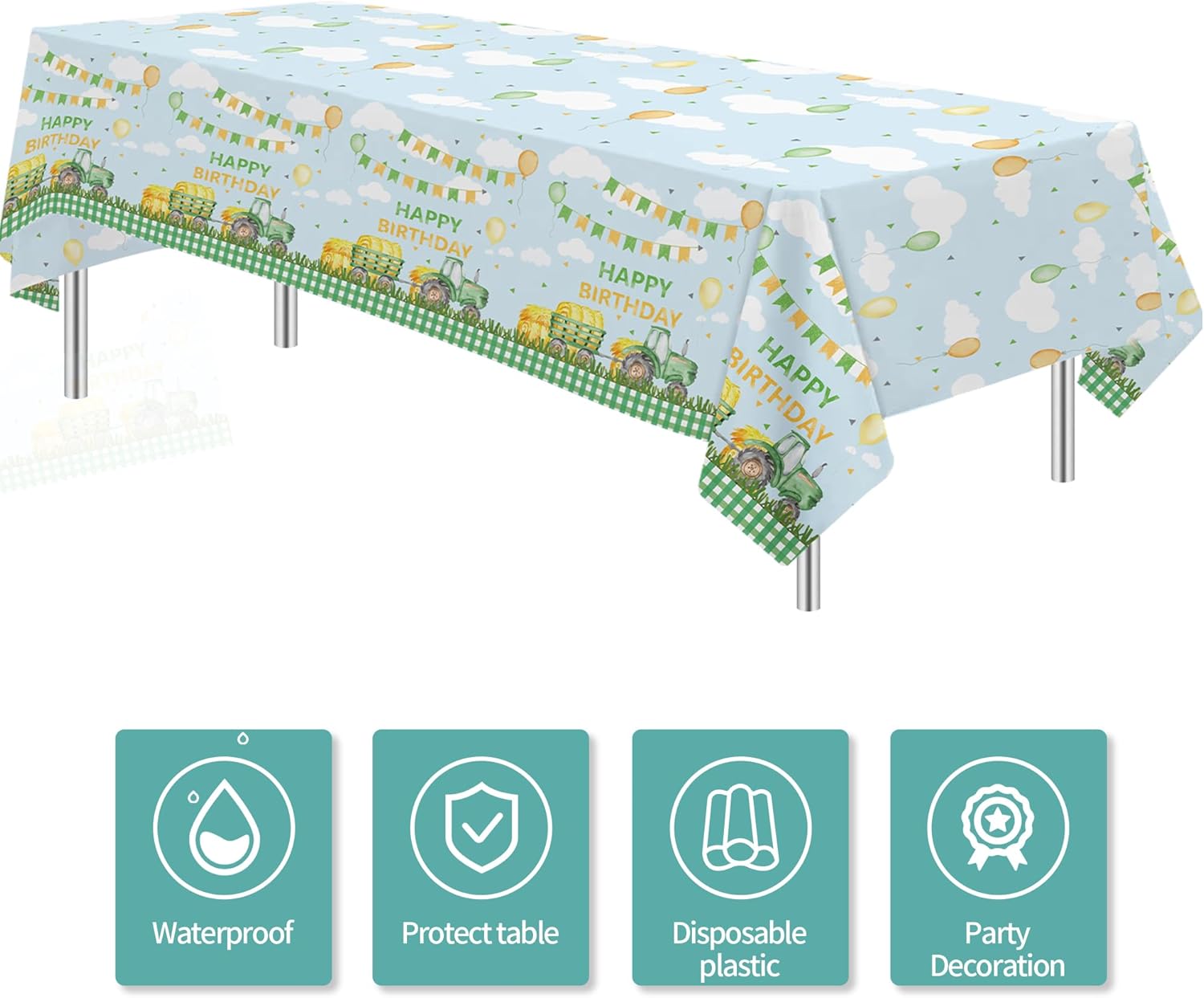 Tractor Birthday Tablecloth Set - 3 Pack 54in x 108in