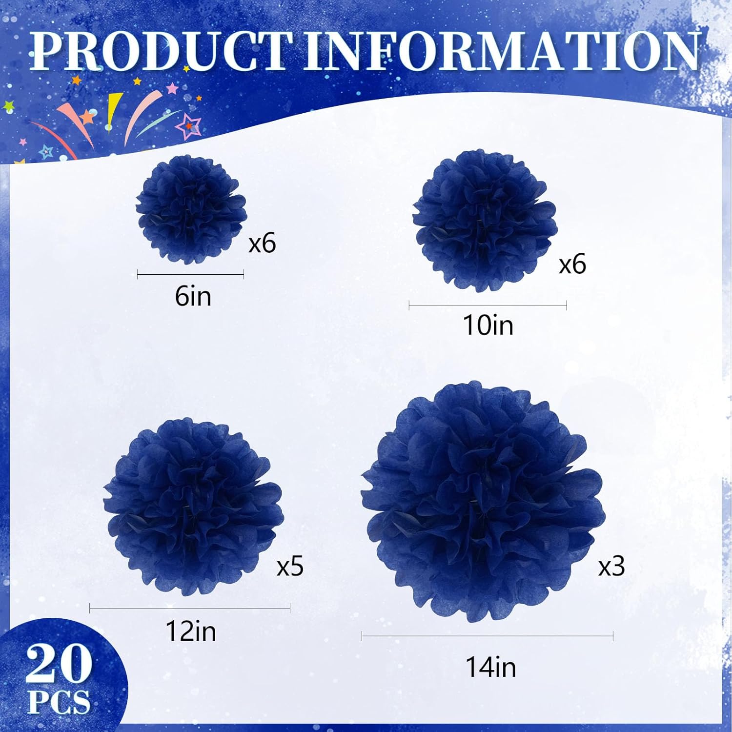 20PCS Royal Blue Tissue Paper Pom Poms for Party Decor
