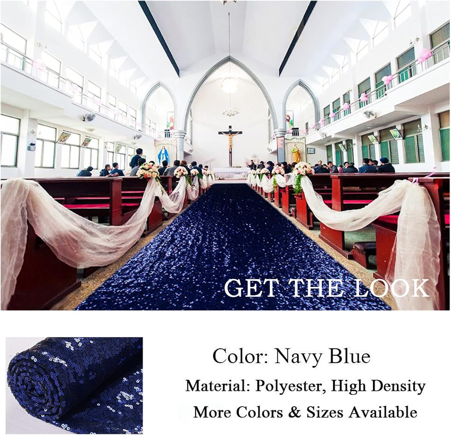 ShiDianYi Navy Blue Sequin Aisle Runner 4x20FT Glitter Wedding Carpet