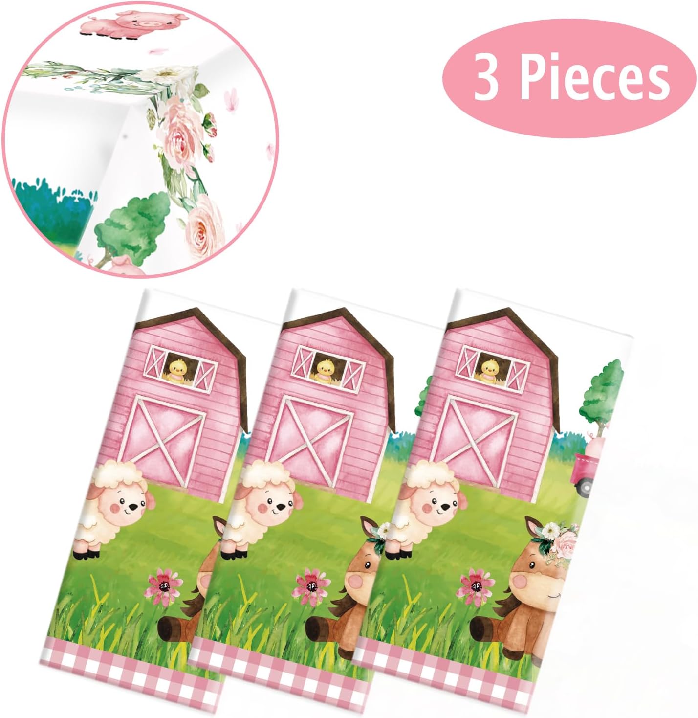 Oigco 3Pcs Farm Animal Tablecloth for Birthday Party Decorations