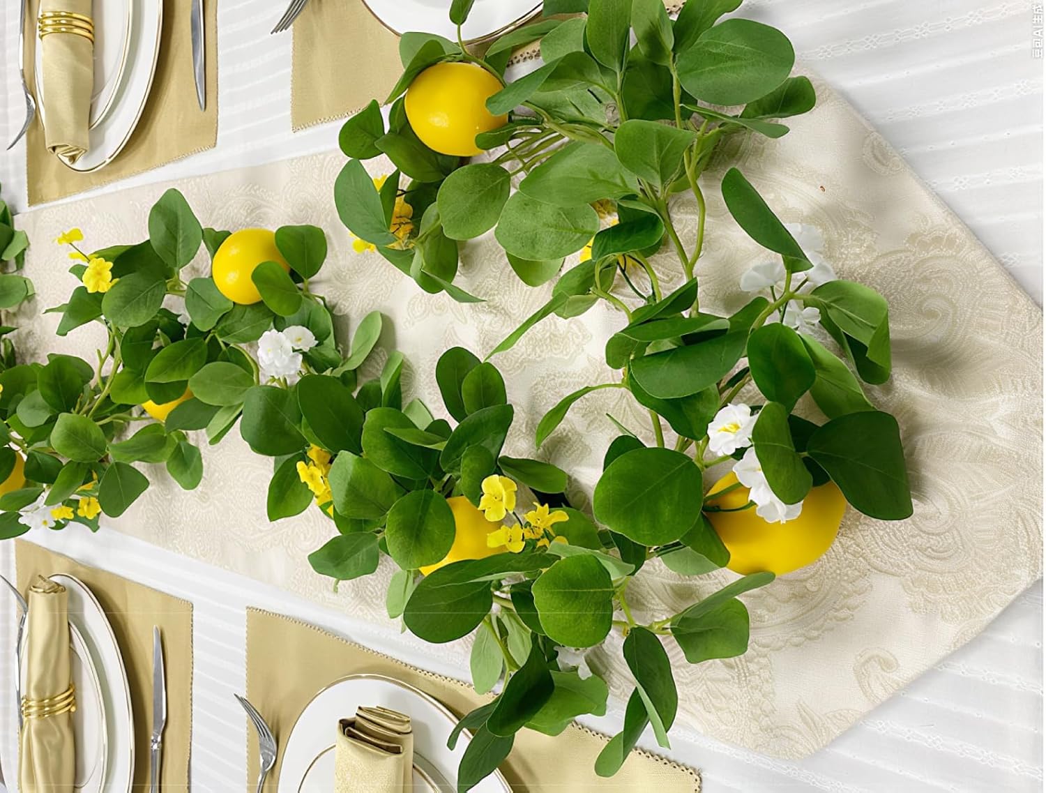 2PCS Artificial Lemon Garland 12Ft Total for Wedding and Home Decor