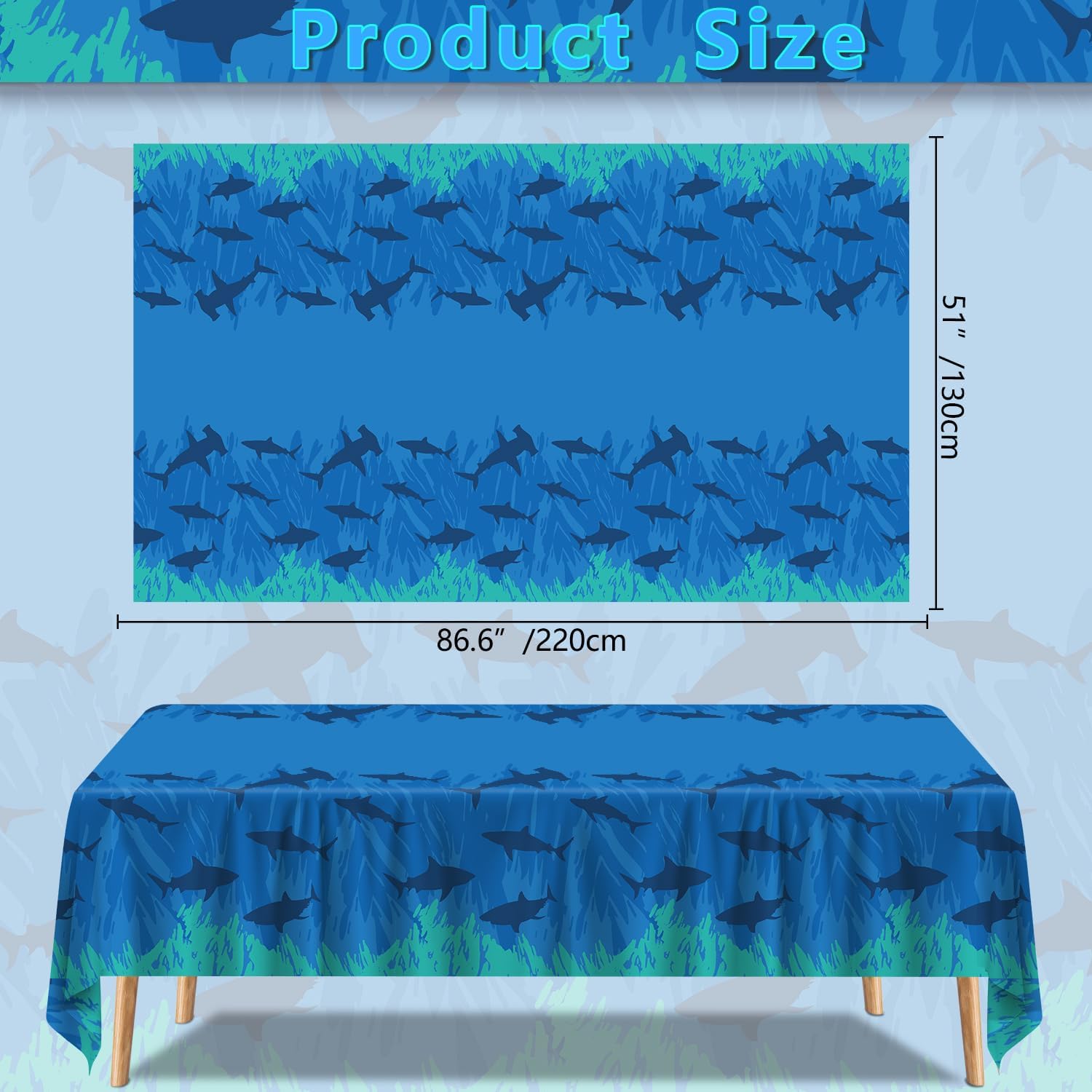 4Pcs Shark Tablecloth Ocean Theme Birthday Table Cover