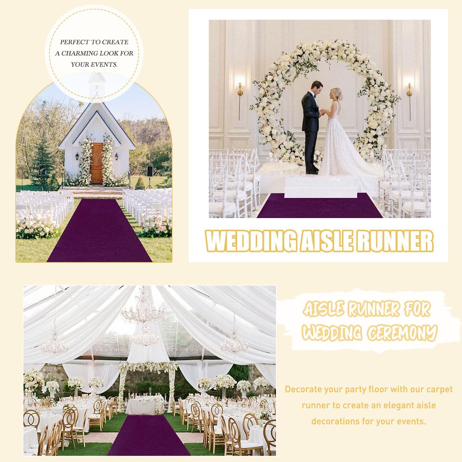 FUHSY Purple Aisle Runner 15FTx2FT Wedding Decor Carpet