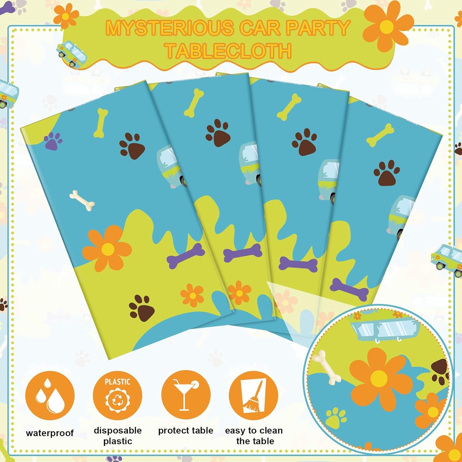 4 Pcs Cartoon Dog Tablecloth Set for Birthday Parties and Baby Showers