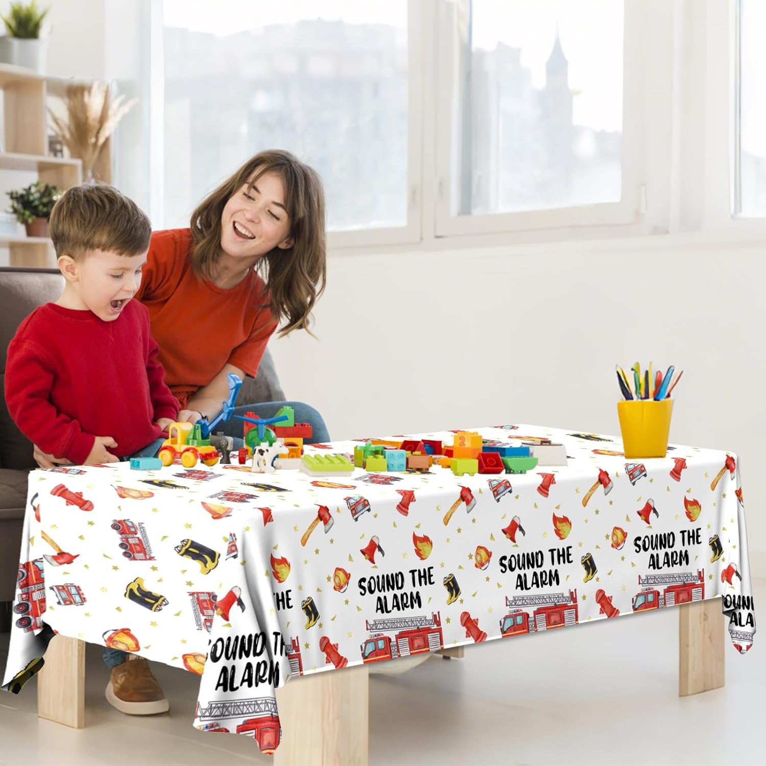 Fire Truck Birthday Tablecloth Set of 3 for 8 Foot Tables