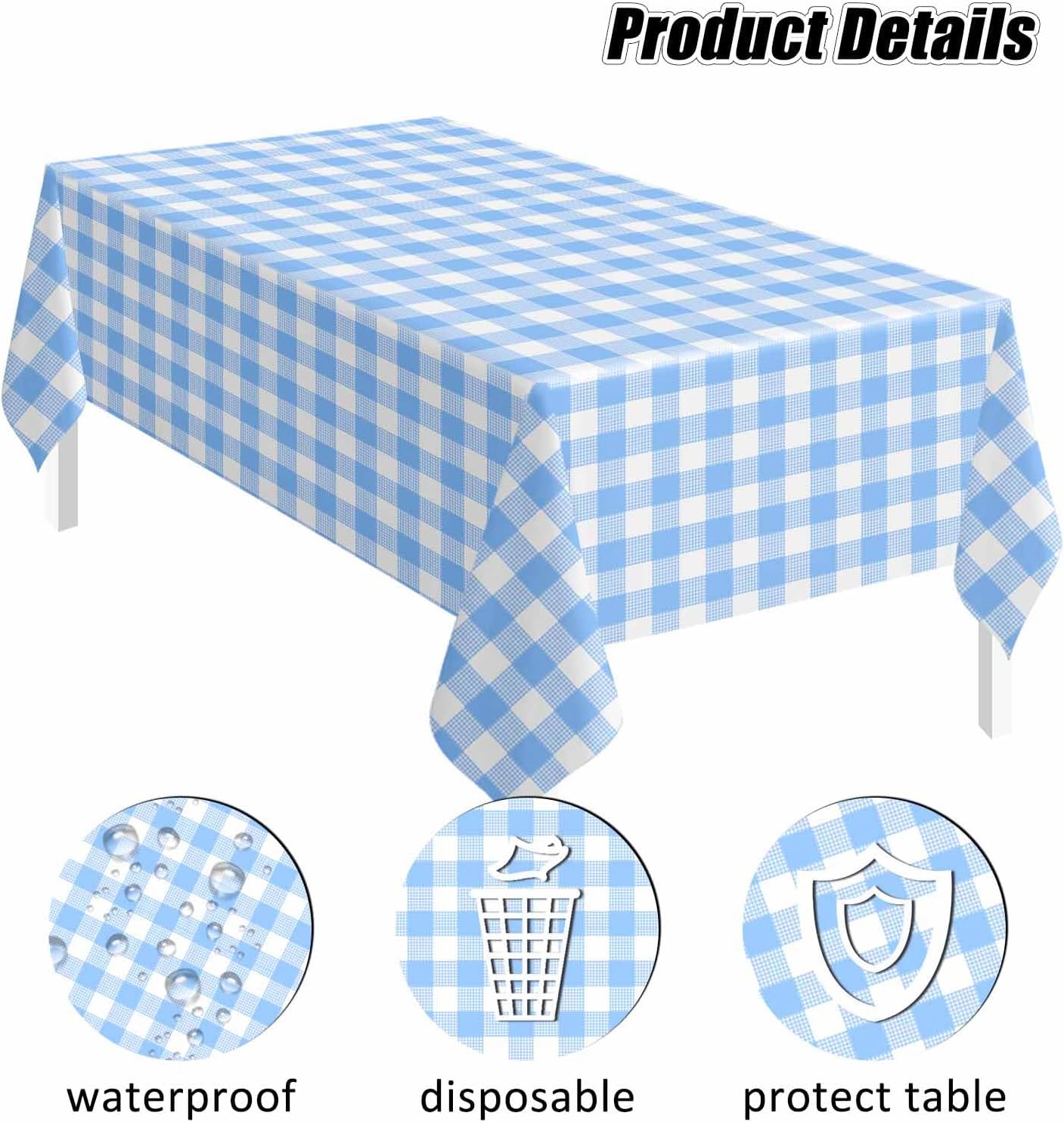 SietDESEO 2 Pack Light Blue Gingham Tablecloth Rectangle 54x108