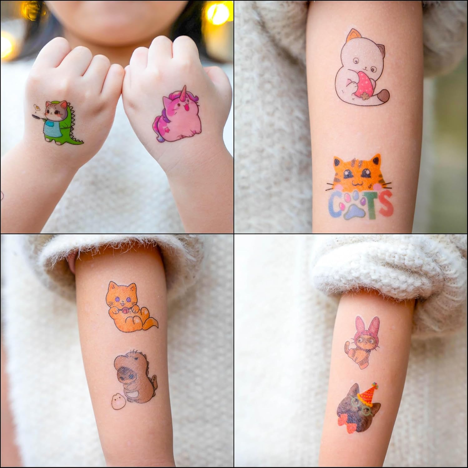 96PCS Cat Pet Animal Paw Temporary Tattoos for Kids
