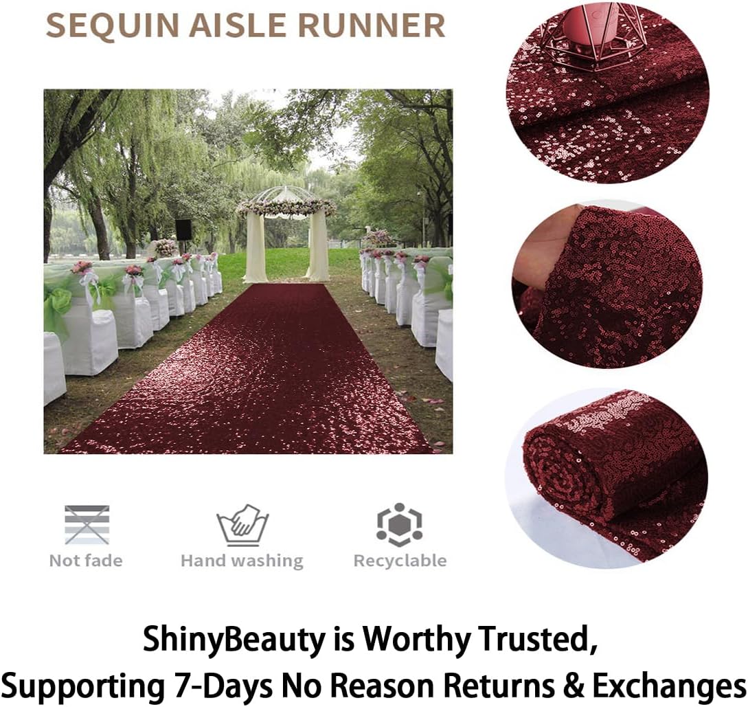 ShinyBeauty Sequin Aisle Runner Rug 4x15FT Sparkly Burgundy Carpet for Wedding and Party Decor