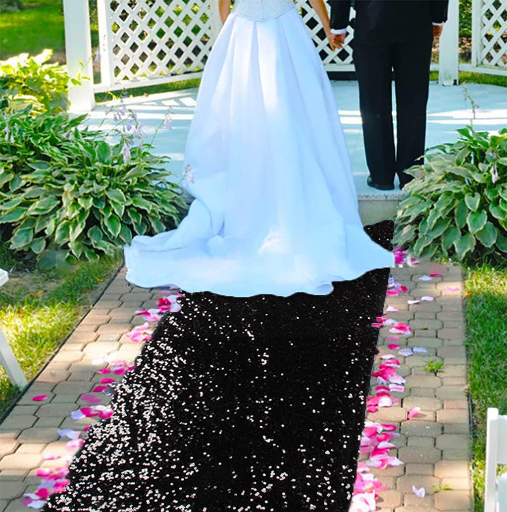 ShinyBeauty Black Sequin Aisle Runner 2ft x 15ft