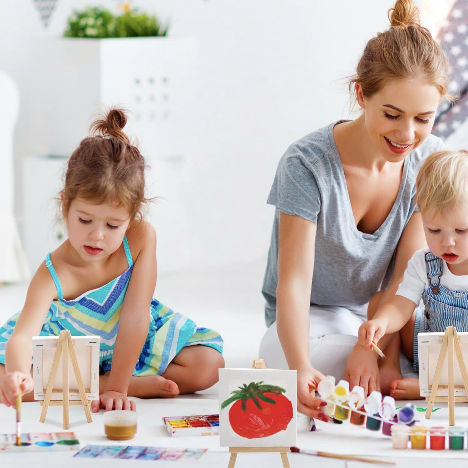 20 Pack Mini Canvases with Wood Easel for Kids Painting