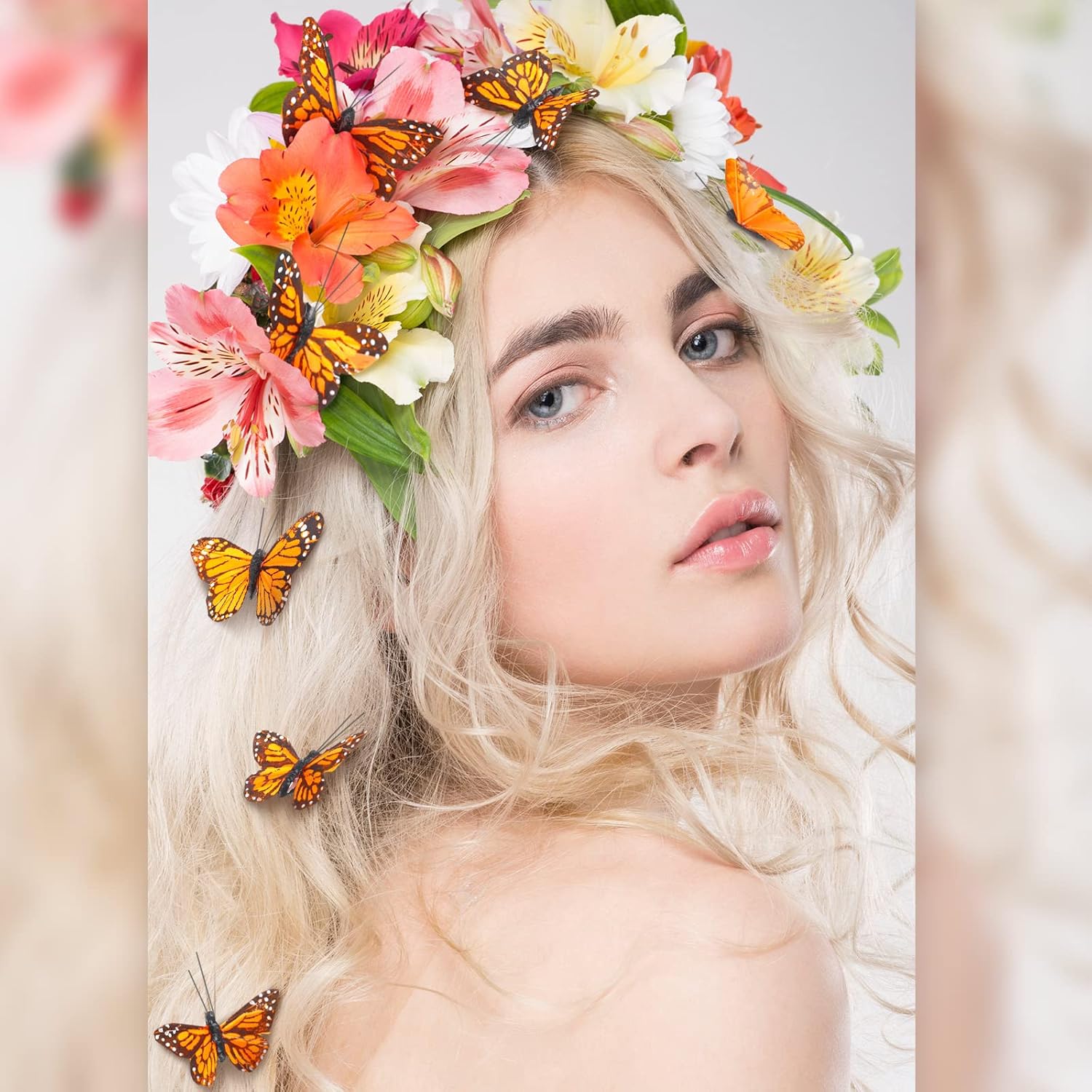 24 Pcs Monarch Butterfly Decorations Artificial Floral Picks with Wire for Wall and Vase