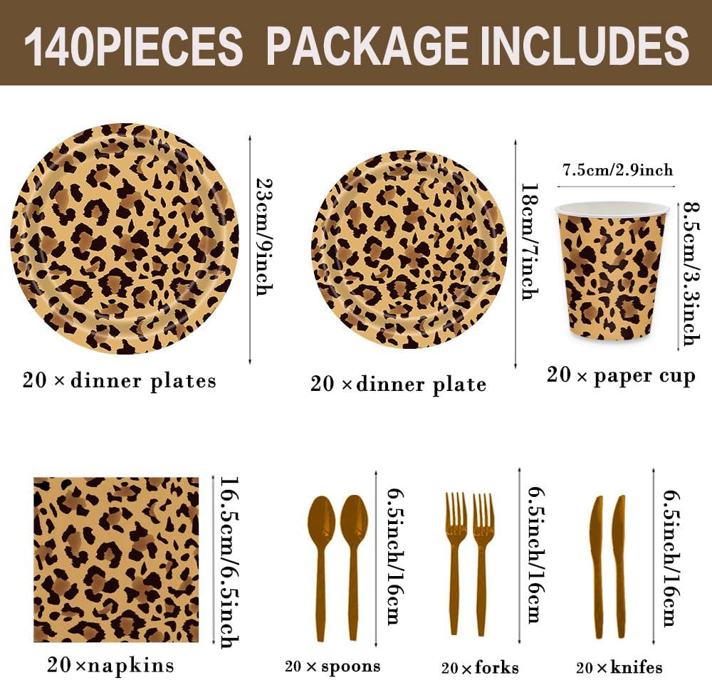 140Pcs Leopard Print Party Tableware Set for 20 Guests
